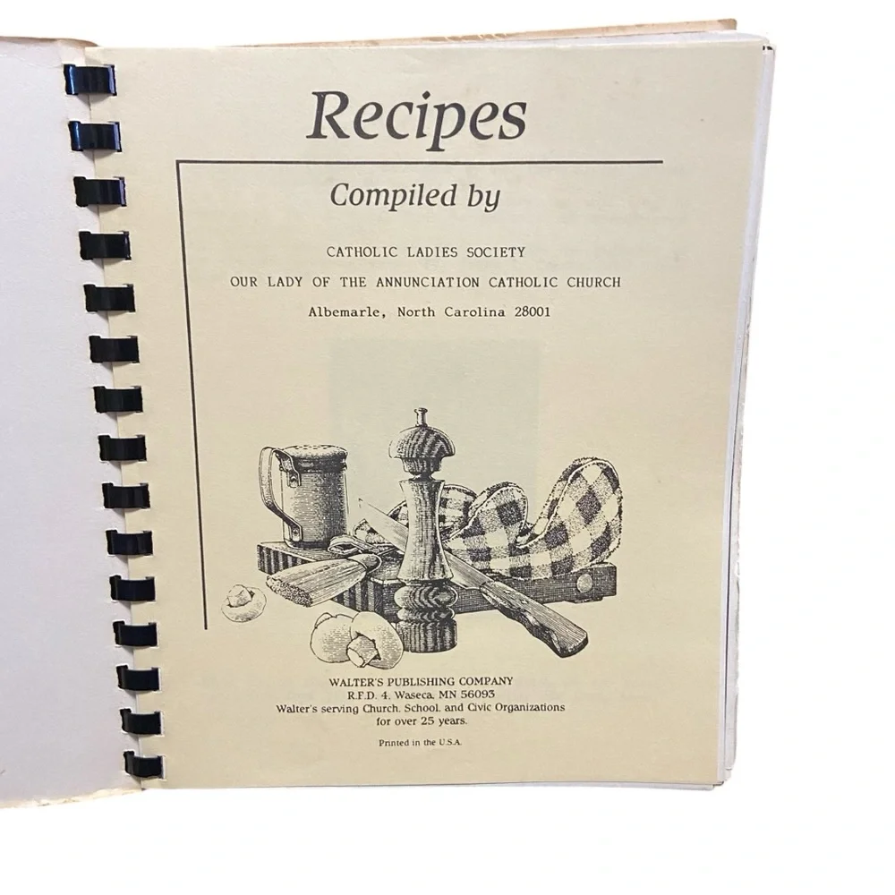 Cooking With Love 1986 SB Cookbook by Catholic Ladies Society Albemarle NC